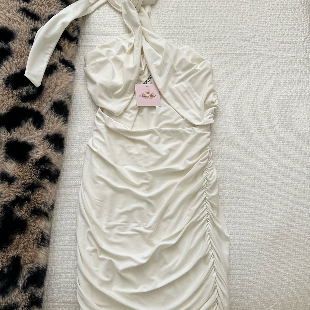 Elegant White Ruched Dress